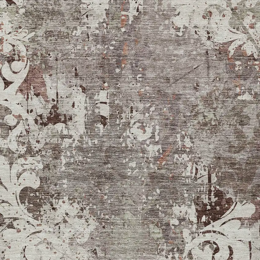 Taupe Ivory And Brown Damask Washable Indoor Outdoor Area Rug Photo 5