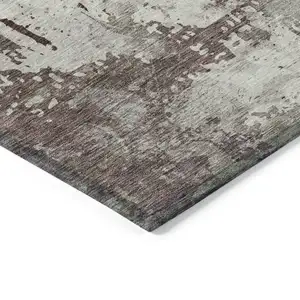 Photo of Taupe Ivory And Brown Damask Washable Indoor Outdoor Area Rug