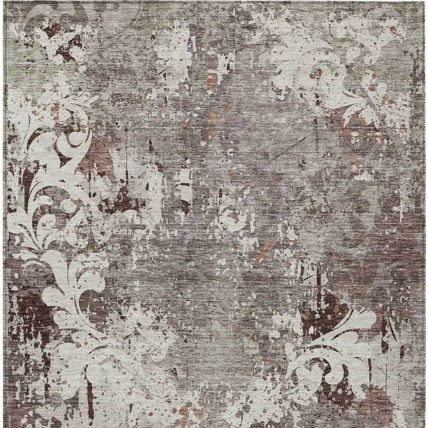 Taupe Ivory And Brown Damask Washable Indoor Outdoor Area Rug Photo 6