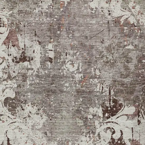 Taupe Ivory And Brown Damask Washable Indoor Outdoor Area Rug Photo 5