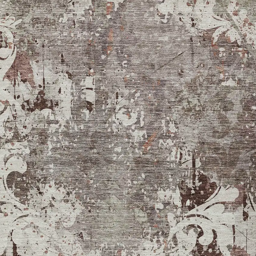 Taupe Ivory And Brown Damask Washable Indoor Outdoor Area Rug Photo 5