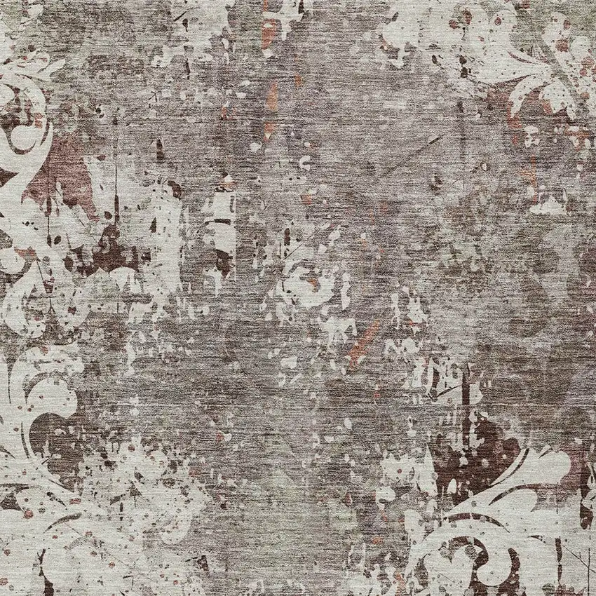 Taupe Ivory And Brown Damask Washable Indoor Outdoor Area Rug Photo 5