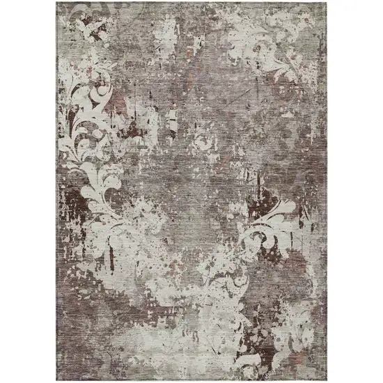 Taupe Ivory And Brown Damask Washable Indoor Outdoor Area Rug Photo 2