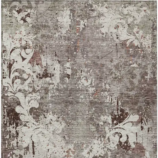 Taupe Ivory And Brown Damask Washable Indoor Outdoor Area Rug Photo 6