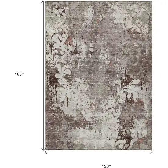 Taupe Ivory And Brown Damask Washable Indoor Outdoor Area Rug Photo 3