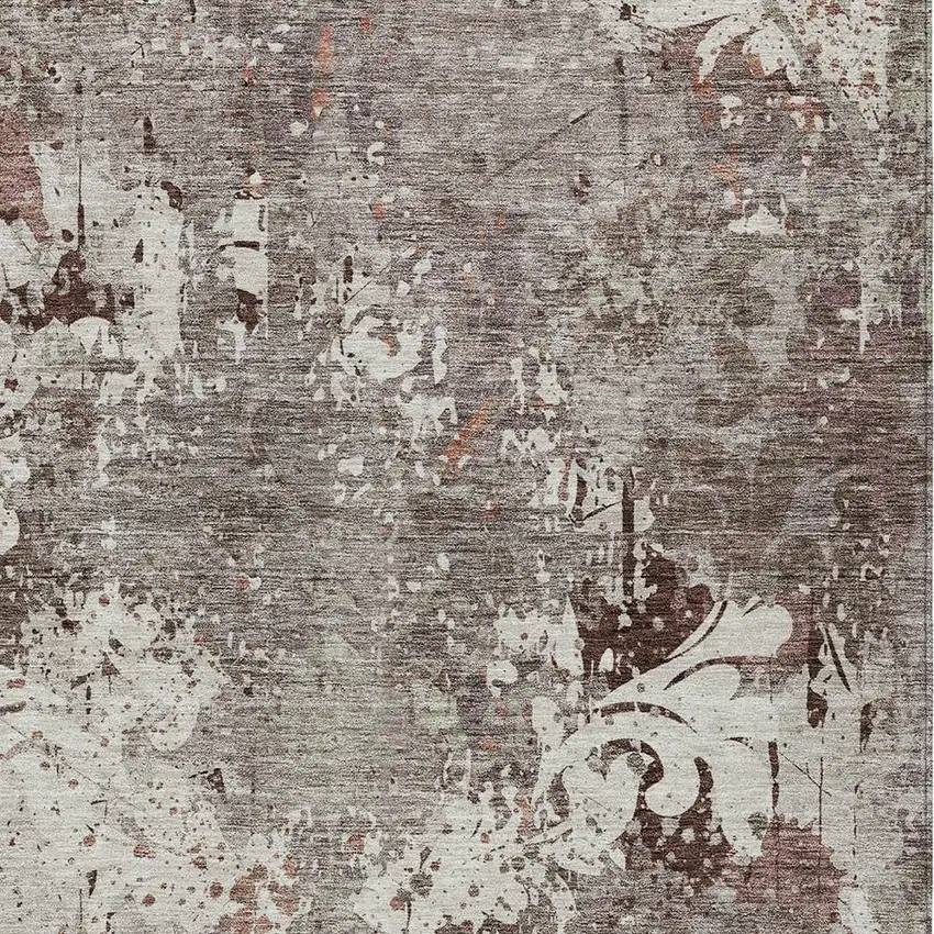 Taupe Ivory And Brown Damask Washable Indoor Outdoor Area Rug Photo 5