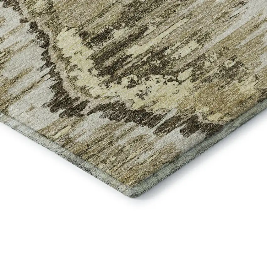 Taupe Ivory And Brown Diamond Washable Area Rug With UV Protection Photo 8