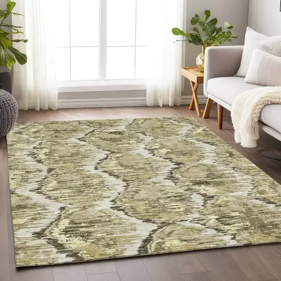 Taupe Ivory And Brown Diamond Washable Area Rug With UV Protection Photo 5