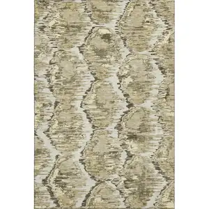 Photo of Taupe Ivory And Brown Diamond Washable Area Rug With UV Protection