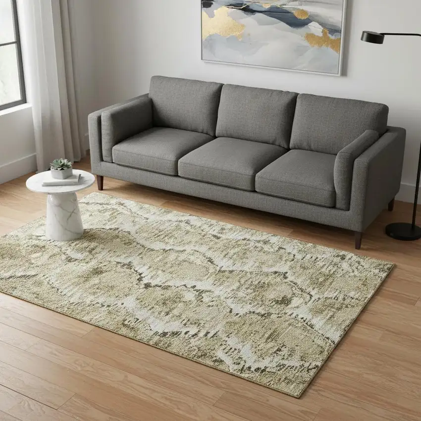 Taupe Ivory And Brown Diamond Washable Area Rug With UV Protection Photo 2