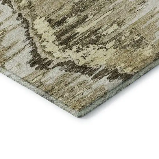 Taupe Ivory And Brown Diamond Washable Area Rug With UV Protection Photo 8