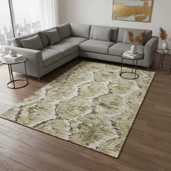Taupe Ivory And Brown Diamond Washable Area Rug With UV Protection Photo 2