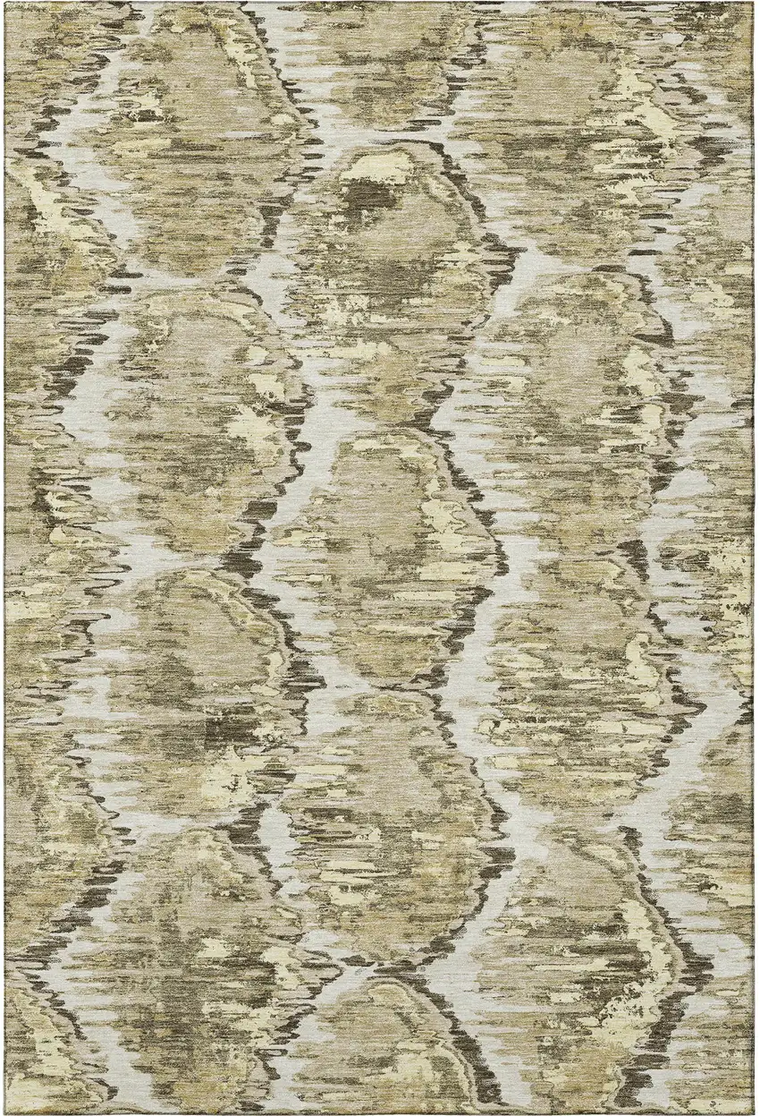 Taupe Ivory And Brown Diamond Washable Area Rug With UV Protection Photo 4