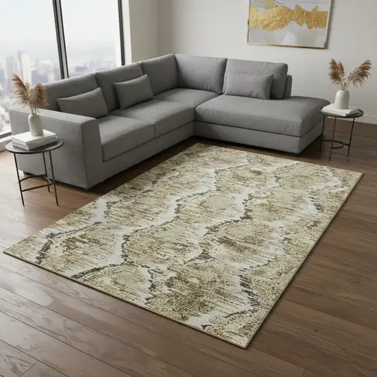 Taupe Ivory And Brown Diamond Washable Area Rug With UV Protection Photo 2