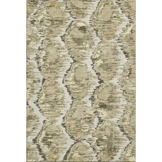 Taupe Ivory And Brown Diamond Washable Area Rug With UV Protection Photo 1
