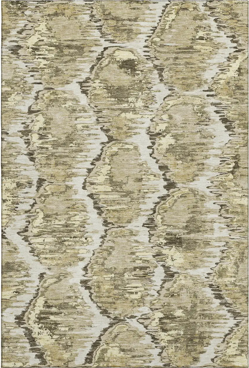 Taupe Ivory And Brown Diamond Washable Area Rug With UV Protection Photo 1