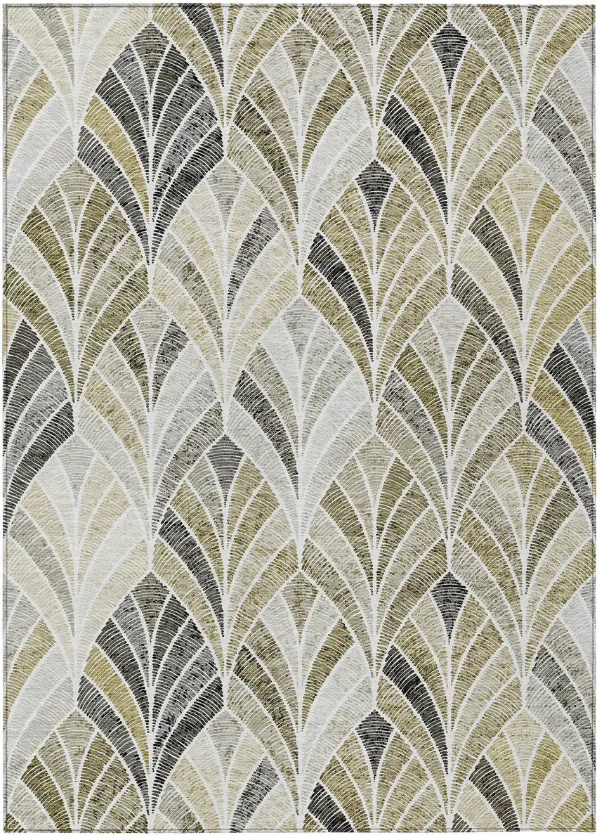 Taupe Ivory And Brown Geometric Washable Indoor Outdoor Area Rug Photo 2