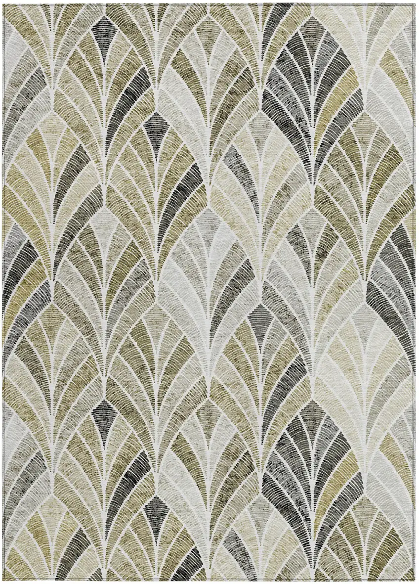 Taupe Ivory And Brown Geometric Washable Indoor Outdoor Area Rug Photo 8