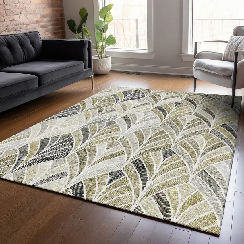 Taupe Ivory And Brown Geometric Washable Indoor Outdoor Area Rug Photo 9