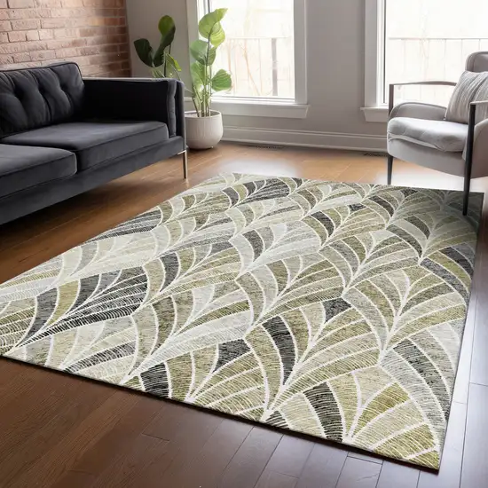 Taupe Ivory And Brown Geometric Washable Indoor Outdoor Area Rug Photo 9