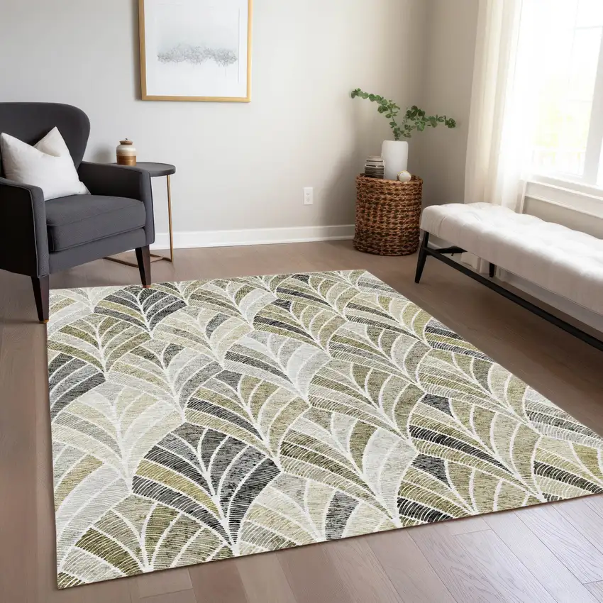 Taupe Ivory And Brown Geometric Washable Indoor Outdoor Area Rug Photo 9