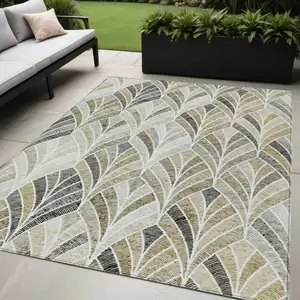Photo of Taupe Ivory And Brown Geometric Washable Indoor Outdoor Area Rug