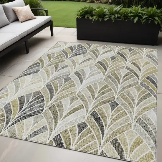 Taupe Ivory And Brown Geometric Washable Indoor Outdoor Area Rug Photo 1