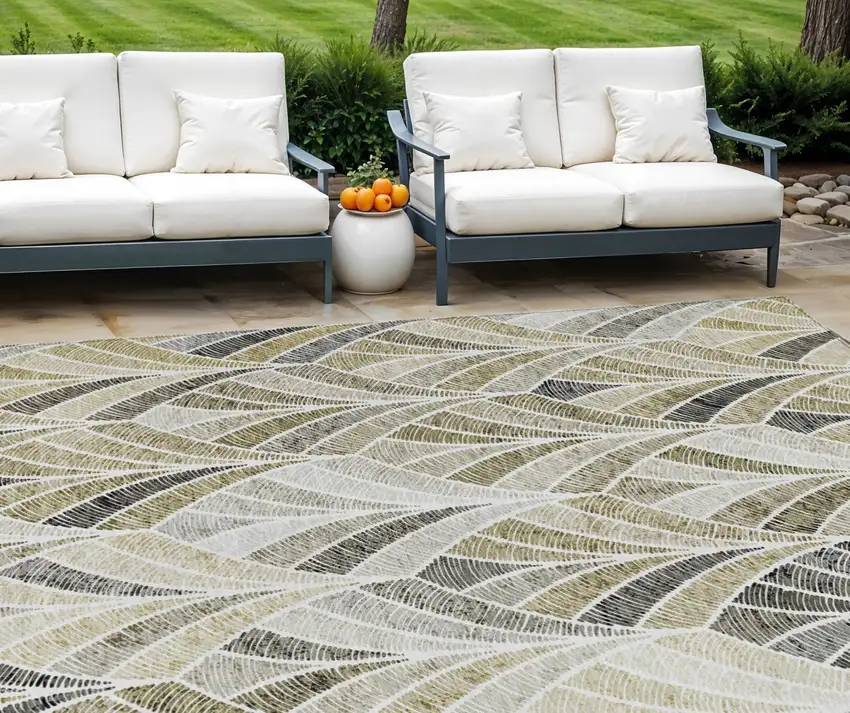 Taupe Ivory And Brown Geometric Washable Indoor Outdoor Area Rug Photo 1