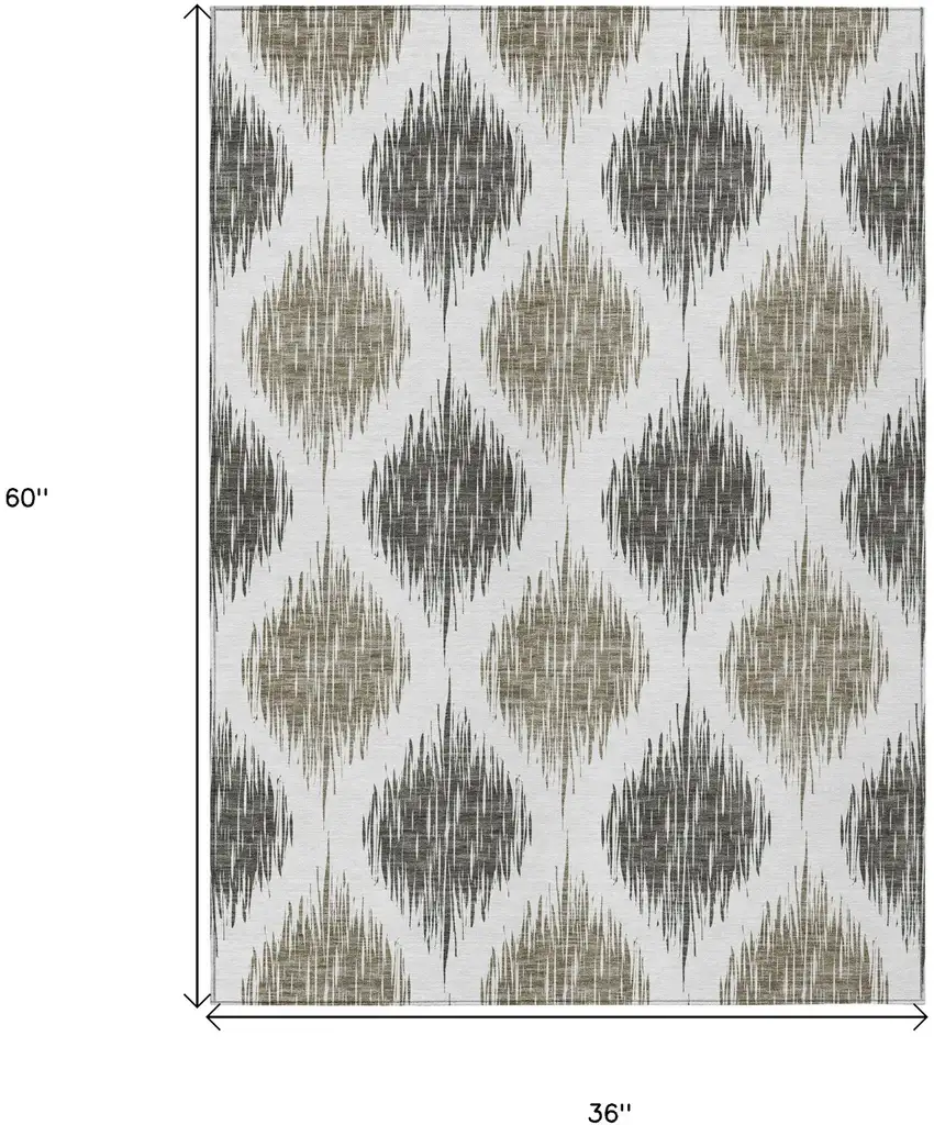 Taupe Ivory And Brown Ikat Washable Indoor Outdoor Area Rug Photo 3