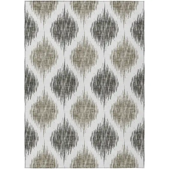 Taupe Ivory And Brown Ikat Washable Indoor Outdoor Area Rug Photo 2