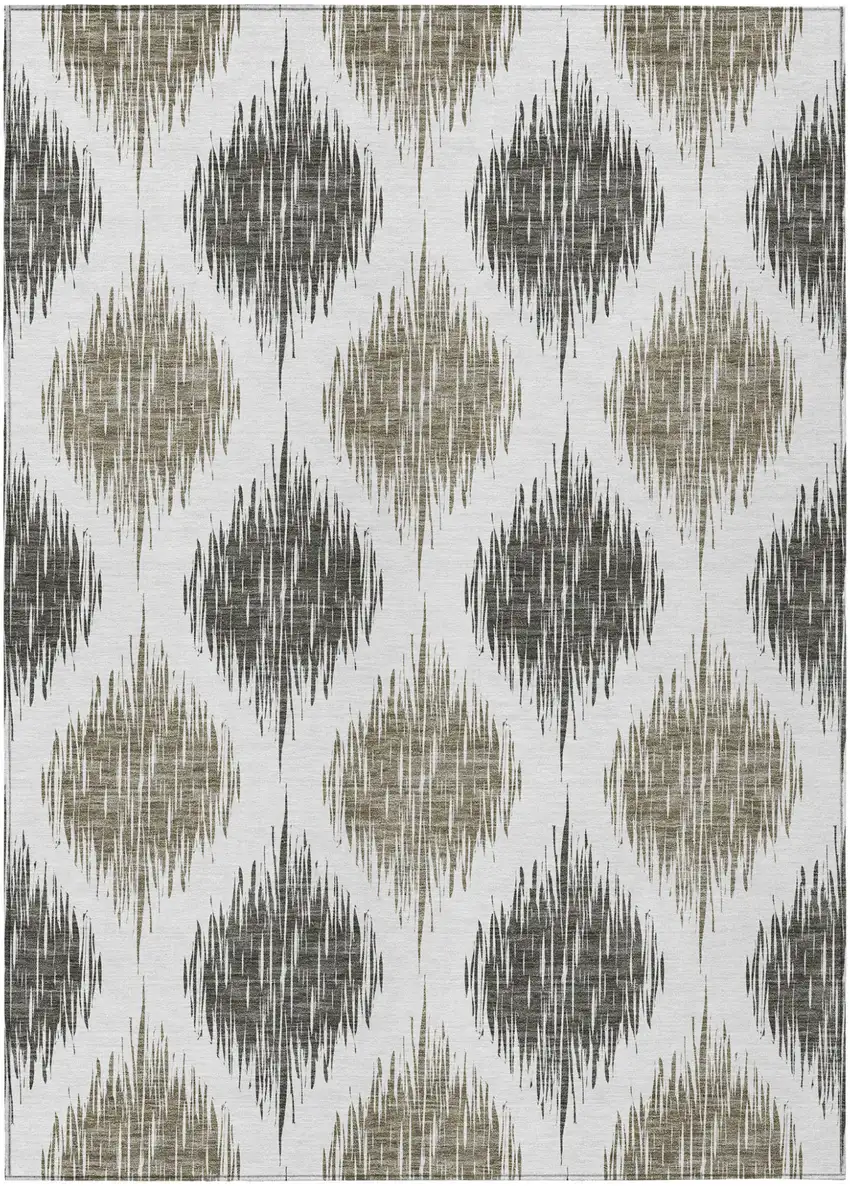 Taupe Ivory And Brown Ikat Washable Indoor Outdoor Area Rug Photo 2