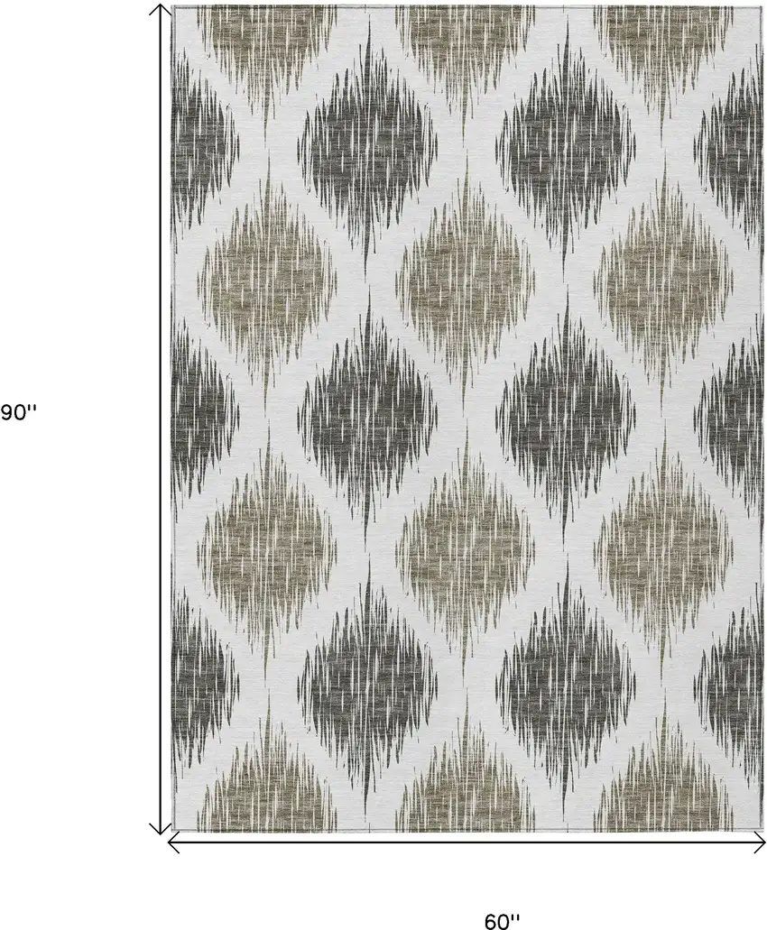 Taupe Ivory And Brown Ikat Washable Indoor Outdoor Area Rug Photo 3