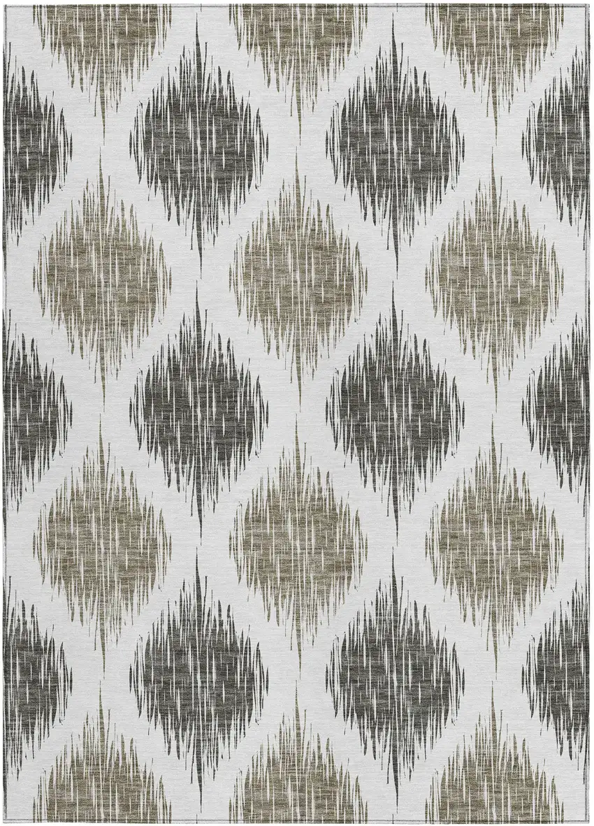 Taupe Ivory And Brown Ikat Washable Indoor Outdoor Area Rug Photo 6