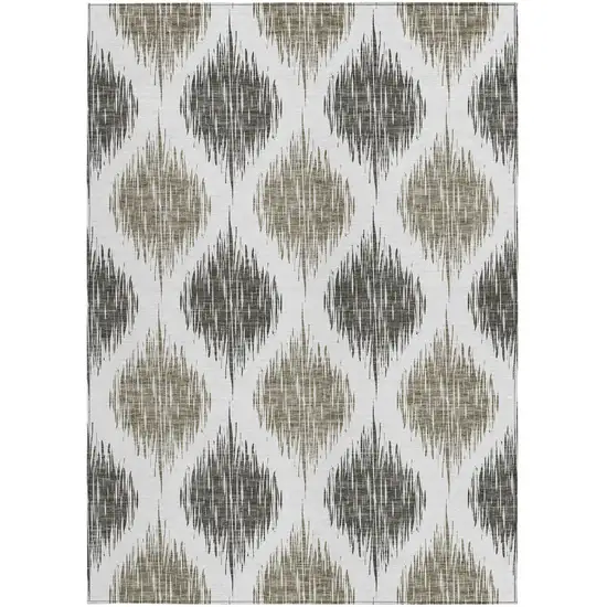 Taupe Ivory And Brown Ikat Washable Indoor Outdoor Area Rug Photo 6