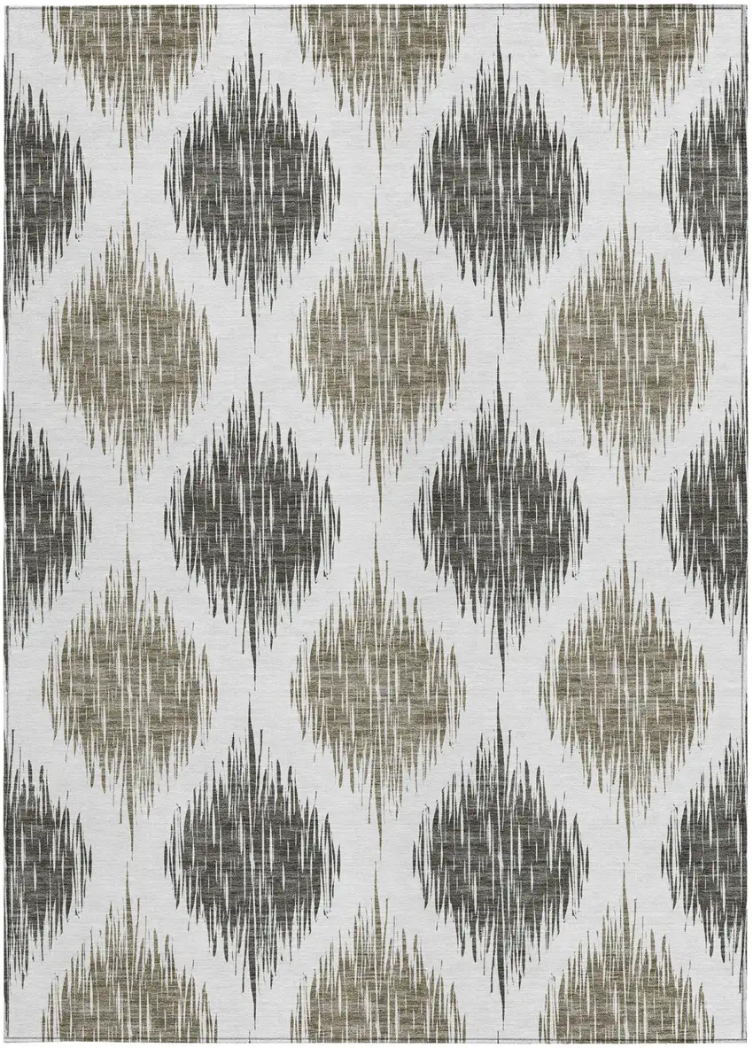 Taupe Ivory And Brown Ikat Washable Indoor Outdoor Area Rug Photo 6