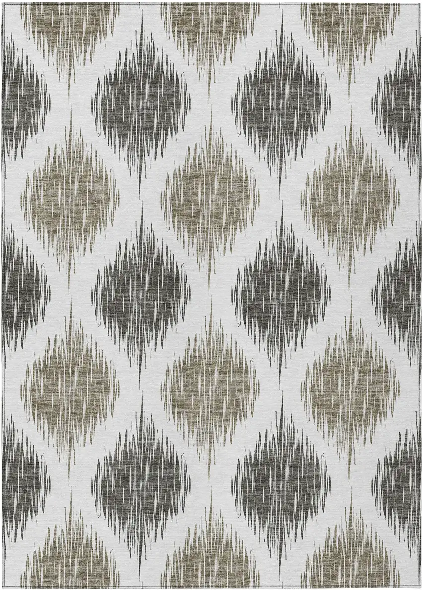Taupe Ivory And Brown Ikat Washable Indoor Outdoor Area Rug Photo 2