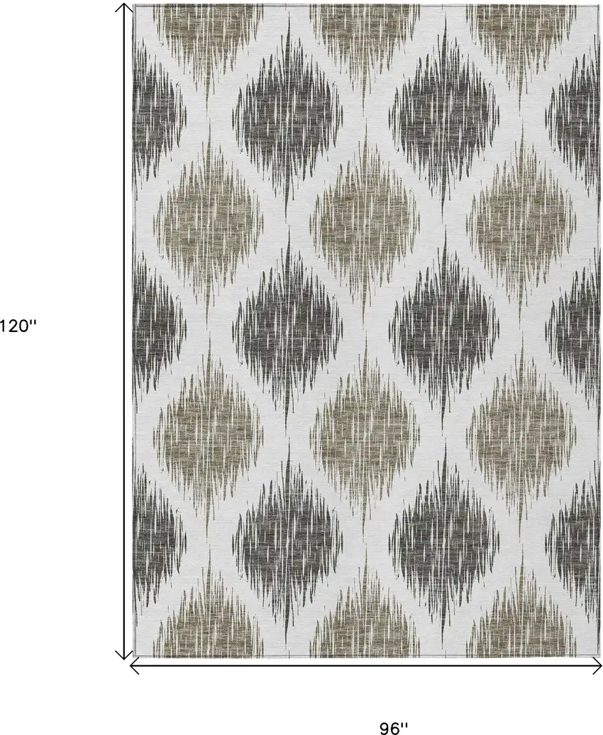 Taupe Ivory And Brown Ikat Washable Indoor Outdoor Area Rug Photo 3