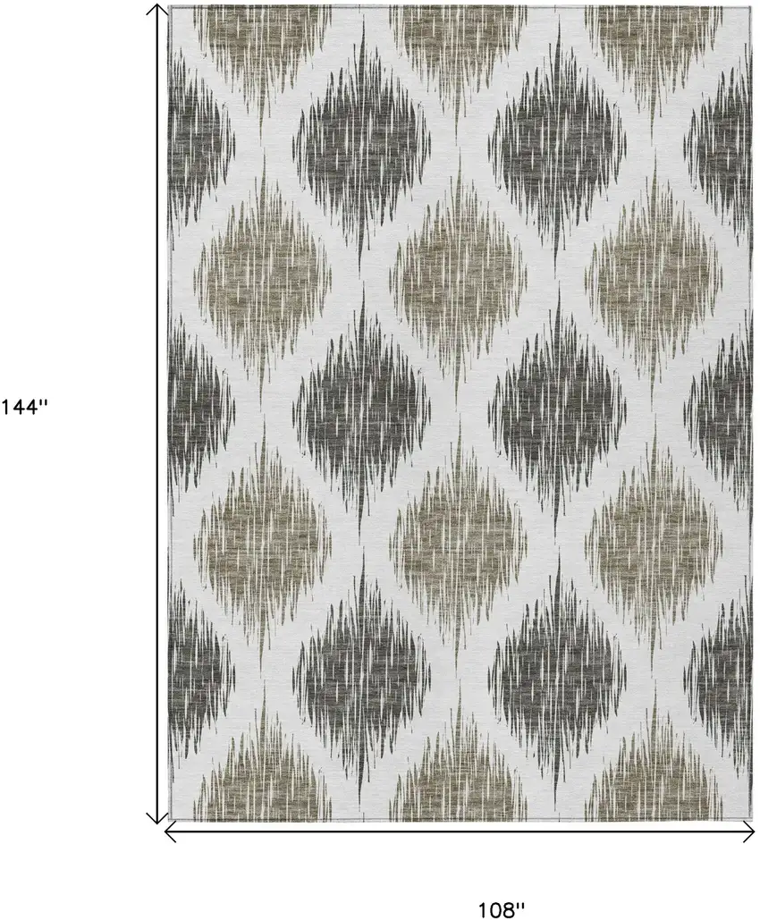 Taupe Ivory And Brown Ikat Washable Indoor Outdoor Area Rug Photo 3