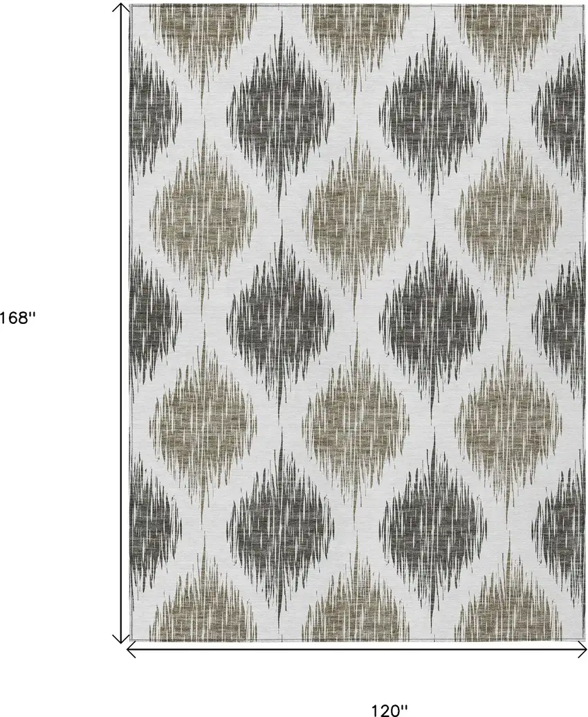 Taupe Ivory And Brown Ikat Washable Indoor Outdoor Area Rug Photo 3