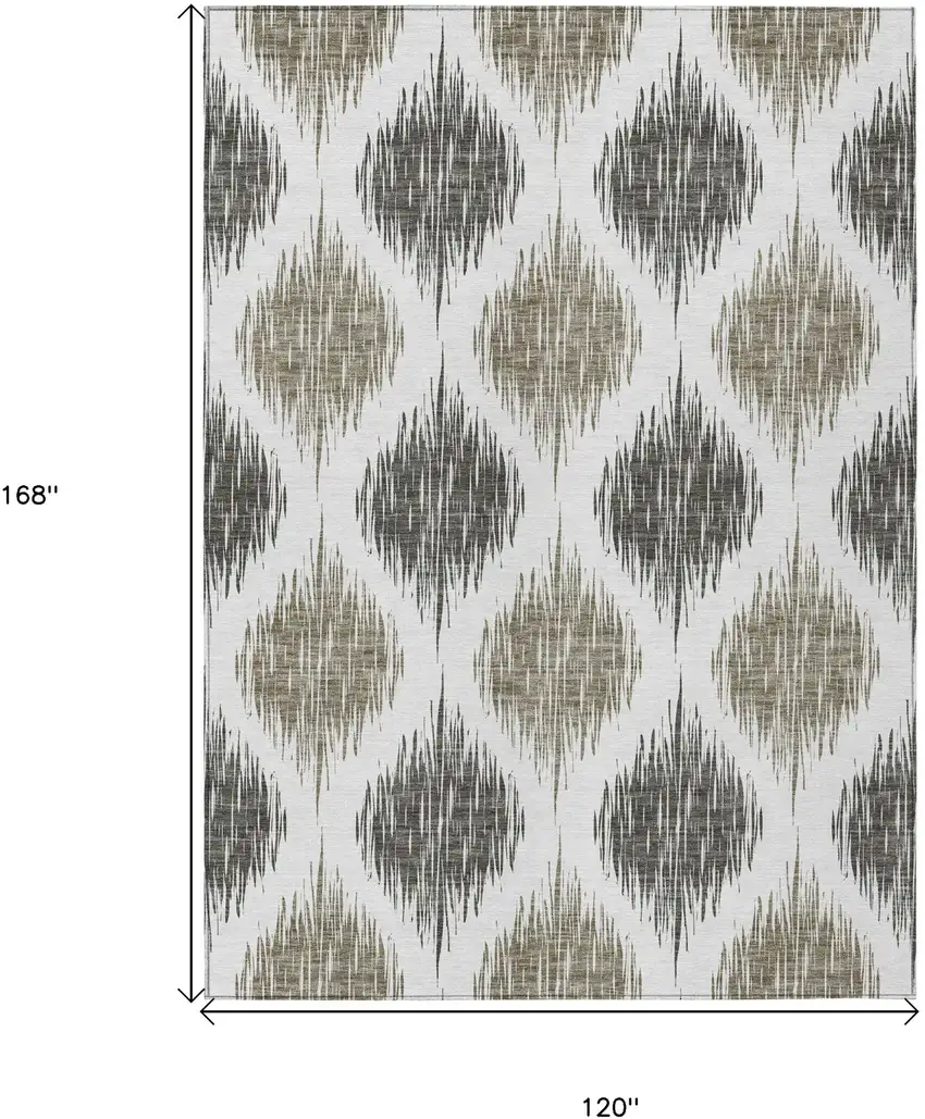 Taupe Ivory And Brown Ikat Washable Indoor Outdoor Area Rug Photo 3