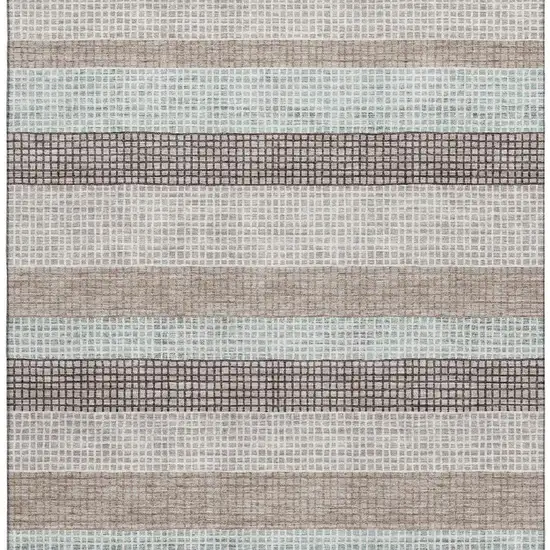 Taupe Ivory And Brown Striped Washable Area Rug With UV Protection Photo 4