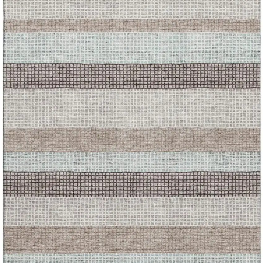 Taupe Ivory And Brown Striped Washable Area Rug With UV Protection Photo 4