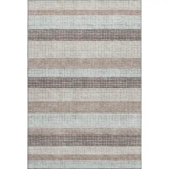 Taupe Ivory And Brown Striped Washable Area Rug With UV Protection Photo 1