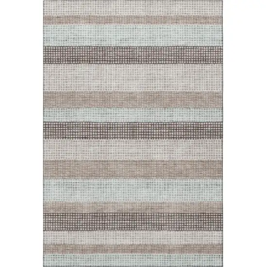 Taupe Ivory And Brown Striped Washable Area Rug With UV Protection Photo 3