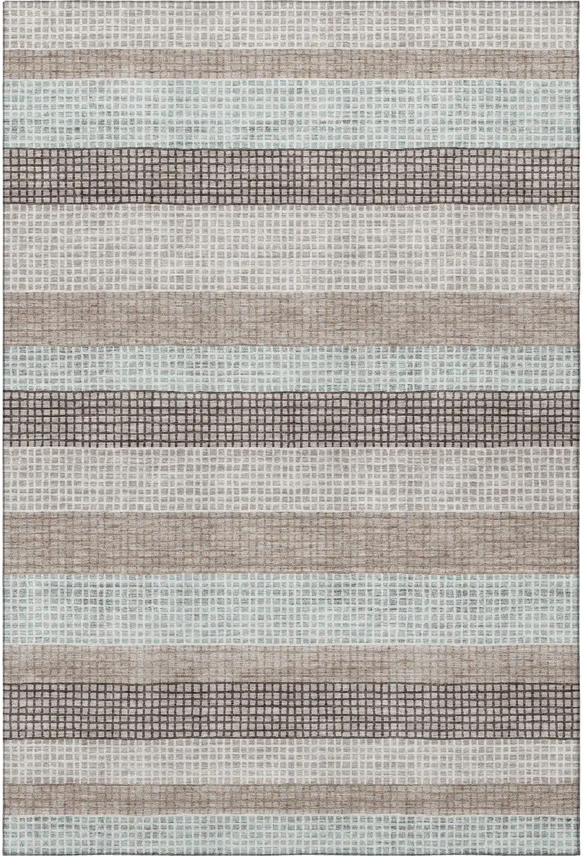 Taupe Ivory And Brown Striped Washable Area Rug With UV Protection Photo 3