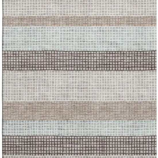 Taupe Ivory And Brown Striped Washable Area Rug With UV Protection Photo 3