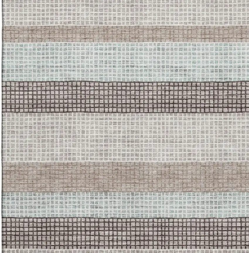 Taupe Ivory And Brown Striped Washable Area Rug With UV Protection Photo 3