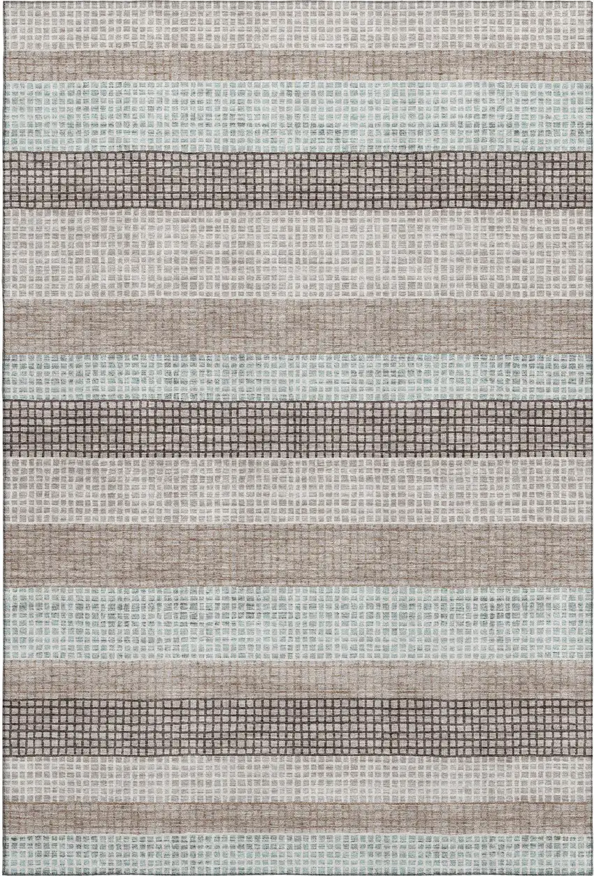 Taupe Ivory And Brown Striped Washable Area Rug With UV Protection Photo 1