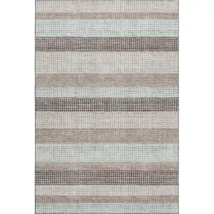 Photo of Taupe Ivory And Brown Striped Washable Area Rug With UV Protection
