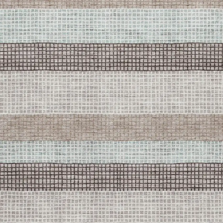 Taupe Ivory And Brown Striped Washable Area Rug With UV Protection Photo 3